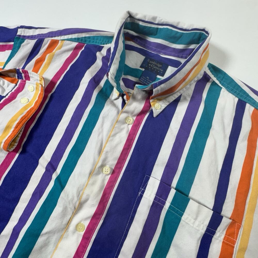 Vintage 90s Cambridge Classics Mervyns XL Bold Stripe Dadcore Shirt Colorful LS